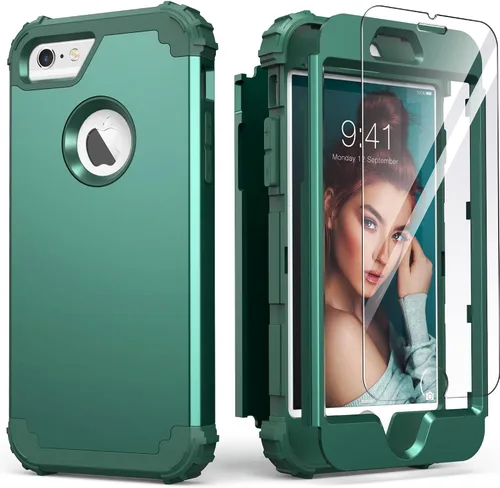 Vista 23 de IDweel Funda para iPhone 6S, funda para iPhone 6 con protector de pantalla, 3 en 1, resistente, absorción de impactos, cubierta de policarbonato