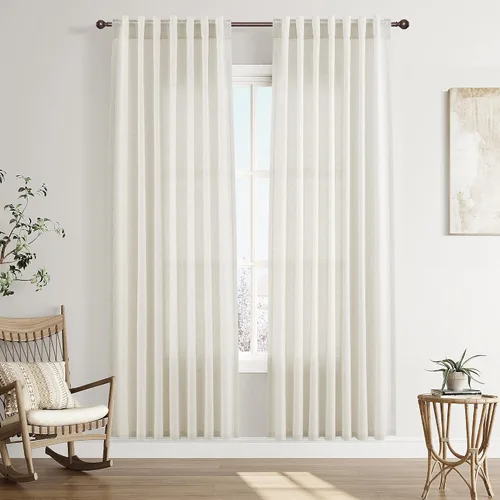 Vista 103 de Joywell - Cortinas de lino de 96 pulgadas de largo para sala de estar Natural