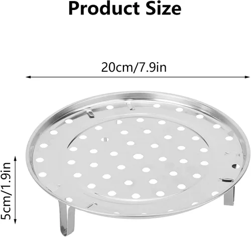 Vista 3 de Estante de vapor de acero inoxidable, bandeja de vapor gruesa para olla a presión y enlatadora, cesta de vapor redonda de 7.9 in con patas