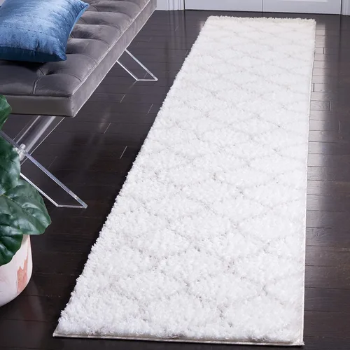 Vista 45 de SAFAVIEH Tahoe Shag Collection - Alfombra para pasillo, 2 x 9 pies, color beige y blanco, diseño de enrejado, no desprende pelusa y de fácil