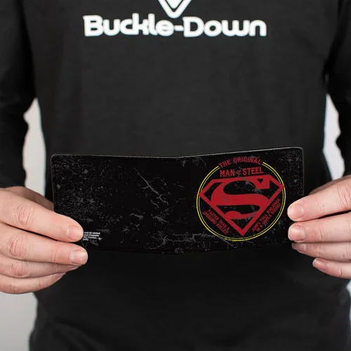 Vista 4 de Buckle-Down Billetera de DC Comics para hombre, plegable, Superman The Original Man of Steel Badge negro, rojo, amarillo, cuero vegano, 4.0 x 3.5