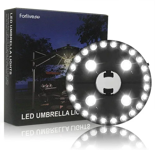Vista 6 de Forlivese - Lámpara para sombrilla con 3 modos de brillo, inalámbrica, 28 luces LED a 200 lúmenes, alimentación de 4 pilas AA, luz de poste
