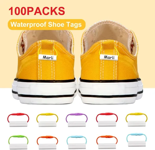 Vista 4 de HVSWLY 100 etiquetas impermeables para nombre de zapatos, etiquetas de botellas de agua, etiquetas de nombre para artículos de guardería, etiquetas