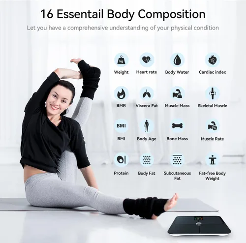 Vista 4 de Báscula inteligente, báscula de grasa corporal de alta precisión con pantalla LCD TFT, báscula de baño para peso corporal, báscula de peso digital