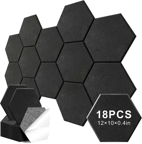 Vista 10 de Paquete de 12 paneles acústicos hexagonales, paneles autoadhesivos para amortiguar el sonido, paneles de espuma a prueba de sonido para paredes Negro