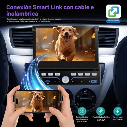 Vista 7 de Estéreo de Coche Individual DIN Apple Carplay y Android Auto 1 DIN 7 Pulgadas Pantalla Táctil Abatible Radio de Coche con Bluetooth y Micrófono