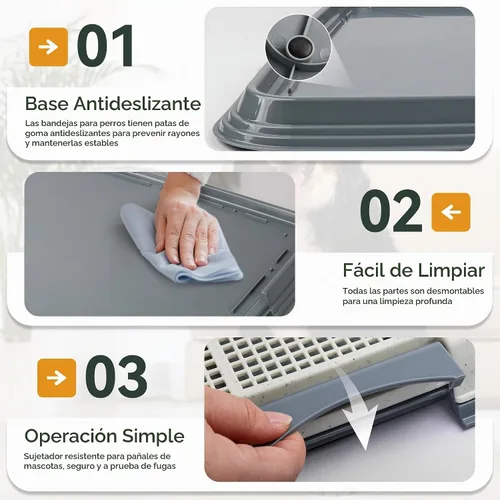 Vista 5 de Soporte para orina de perro con pared alta, bandeja grande de entrenamiento para cachorros con rejilla de malla y protector contra salpicaduras