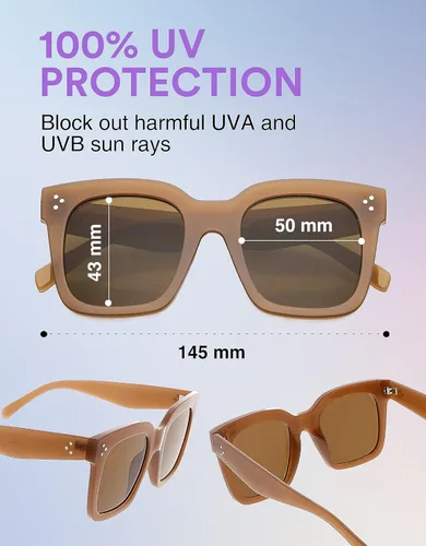 Vista 68 de zeroUV - Gafas de sol cuadradas retro de moda de gran tamaño para mujer estilo vintage 1.969 pulgadas