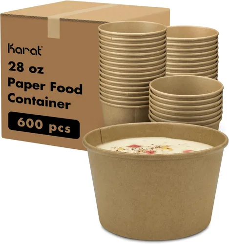 Vista 3 de Karat [473ml - 1000 uds] Tazas de papel para sopa y helado para alimentos fríos/calientes - Ideal para sopa, helado y aperitivos - Con lunares