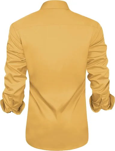 Vista 2 de JVer - Camisa de vestir para hombre informal manga larga no se arruga ajuste regular elástica con botones