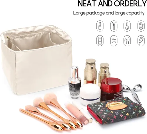 Vista 5 de LEXSION Organizador de bolsos sedosos para bolsas de Picotin 1822, organizador de bolso, inserto de lujo con cremallera, bolsa de mano, moldeadores