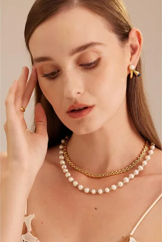 Vista 5 de C.Paravano Collares de perlas para mujer Gargantilla de perlas Collar de cadena chapada en oro de 18 quilates Collares de perlas Collar