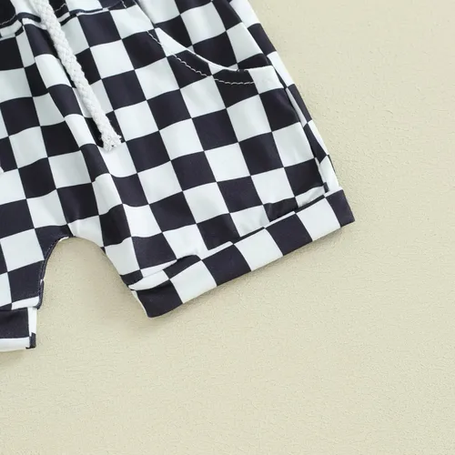 Vista 16 de Ropa de bebé niño sin mangas + pantalones cortos con estampado a rayas con bolsillos, 2 piezas de trajes de verano