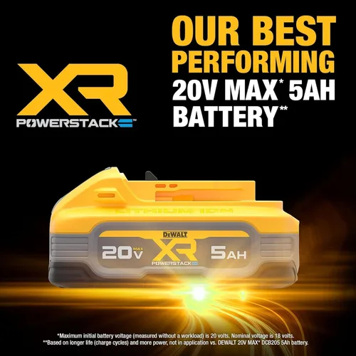 Vista 3 de DEWALT Batería 20V MAX, POWERSTACK, Más Potencia Más Compacta, Batería Recargable de Iones de Litio 5Ah (DCBP520)