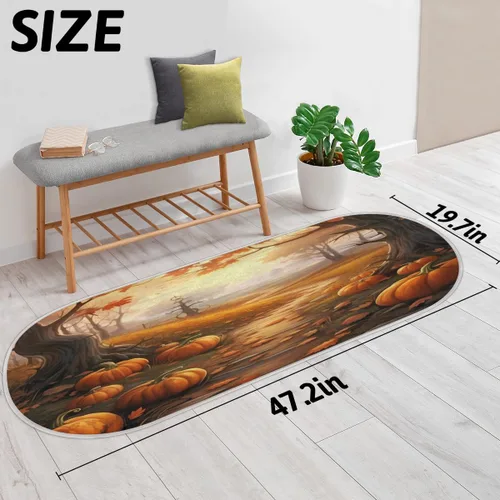 Vista 2 de cfpolar Pumpkins Fall Maple Leaves Bathroom Rugs Non-Slip Bath Rug Microfiber Bath Mat Absorbent Kitchen Mats and Rugs Machine Washable Oval Plush