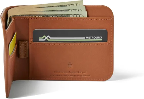Vista 3 de Distil Union Norm Bifold Billetera minimalista de cuero de grano completo Bolsillos interiores con pestaña de tirar, blindaje RFID (marrón)