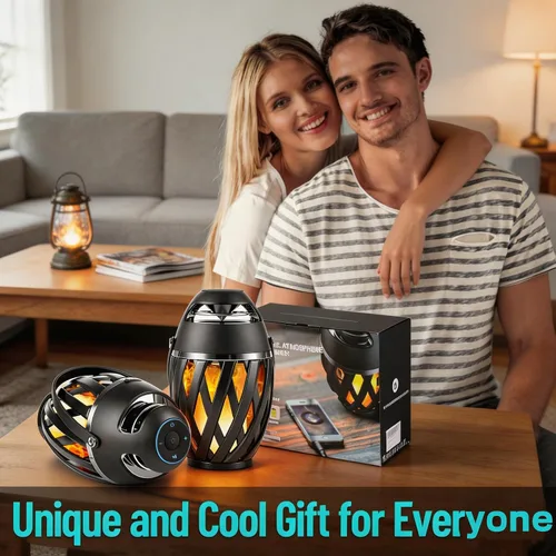 Vista 7 de Paquete de 2 altavoces Bluetooth para exteriores, impermeables, inalámbricos, regalos de cumpleaños para hombres, papá, luz ambiental de llama LED