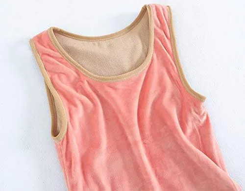 Vista 6 de Flenwgo Ropa interior de algodón con forro polar térmico para mujer, camiseta sin mangas, chaleco de capa base cálida