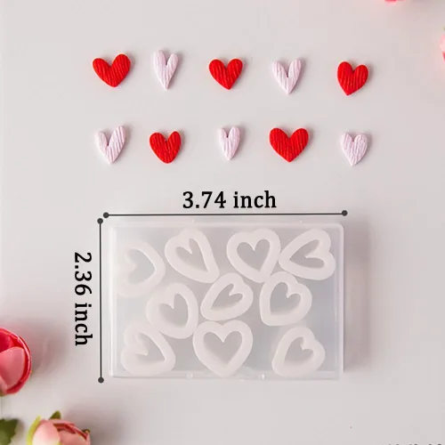 Vista 4 de 10 unidades/caja mini cortadores de arcilla polimérica de corazón para el día de San Valentín, cortadores de aretes de cerámica suave, kit