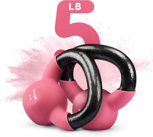 Vista 3 de Yes4All - Combo de 3 pesas rusas para entrenamiento de fuerza con revestimiento de neopreno, pesas de colores de 5 libras + 10 libras + 15 libras
