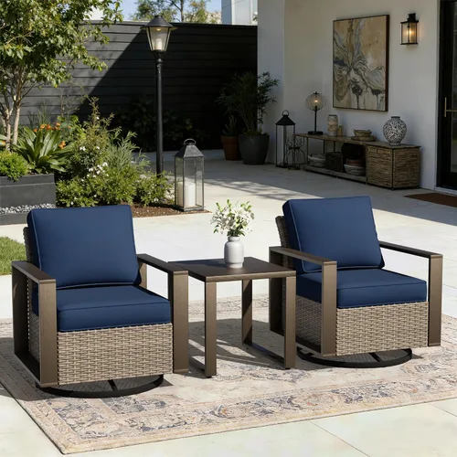 Vista 78 de Joyside - Sofá de mimbre para patio al aire libre, sofá de ratán de 3 plazas con cojines gruesos de olefina y reposabrazos rectangular con marco