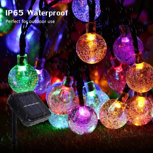 Vista 2 de Tira de luces solares con forma de globo, 31 pies, 50 luces LED para exteriores, impermeables, 8 modos, luces solares de patio para césped, jardín