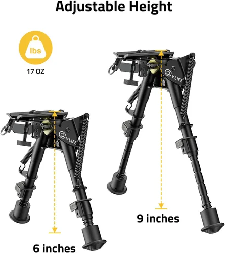 Vista 5 de CVLIFE Bípode de rifle de fibra de carbono de 6-9 pulgadas, bípodes pivotantes inclinables para rifles con adaptador compatible con bípode giratorio