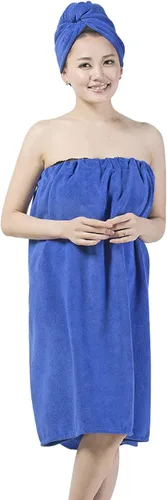 Vista 7 de ITODA Toalla de baño para mujer, falda de baño absorbente con toalla para el pelo, albornoz ajustable, gorro de baño de secado rápido