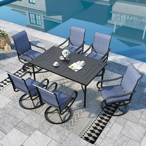 Vista 20 de Sophia & William - Juego de comedor de patio para 4, mesa cuadrada y sillas giratorias azules