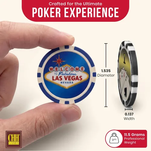 Vista 3 de 100 piezas de fichas de póquer con diseño de Las Vegas en bandeja de plástico transparente