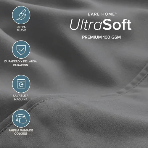 Vista 3 de Bare Home Juego de sábanas 1800 ultra suaves con 4 fundas de almohada 04 - Gris
