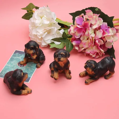 Vista 4 de Buachois Juego de 4 estatuas de perro para cachorros, escultura de resina para mascotas, escultura de resina para cachorros, decoración de jardín