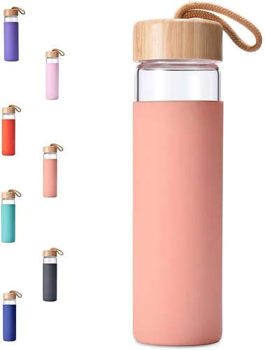 Vista 17 de Botellas de agua de vidrio de borosilicato de 20 onzas con funda de silicona, libres de BPA, aptas para lavavajillas - Botellas de vidrio Arcadia