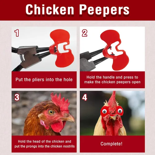 Vista 5 de Un juego de 100 unidades, 50 picadores de pollo sin alfiler con ojos saltones y 50 clips de pico de pollo, anteojos antipinchazos, alicates, manual