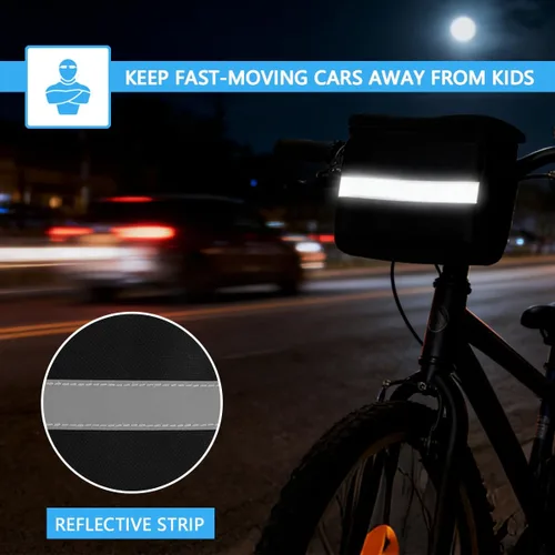 Vista 4 de Bolsa de Manillar para Bicicleta Infantil con Montura para Teléfono y Enfriador - Cesta Frontal para Bicicleta de Niños, Niñas, Niños Pequeños