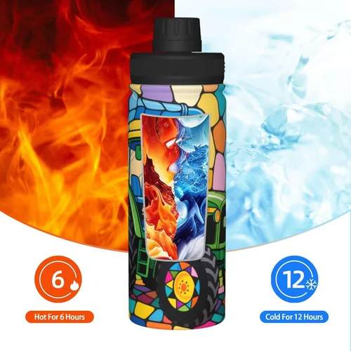 Vista 6 de Green tractor Insulated Stainless Steel Kettle Print Funny Water Bottle Insulated Ideal for Sports and Travel