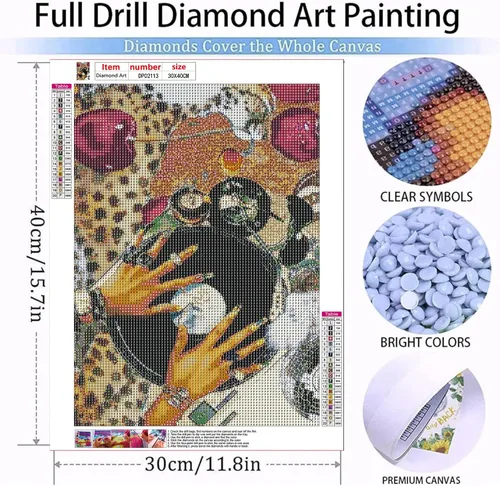 Vista 5 de Kits de arte de diamante para adultos principiantes, modernos kits de pintura de diamante con lunares de leopardo 5D, gemas y manualidades DIY