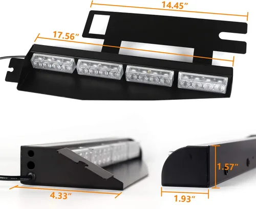 Vista 5 de ASPL 32 Luces LED para Visera 26 Patrones de Destello Parabrisas Emergencia Advertencia de Peligro Luz Estroboscópica Baliza Montaje Dividido Ámbar