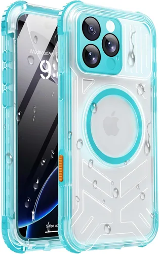 Vista 53 de Funda impermeable para iPhone 15 con Magsafe, protector de pantalla, cordón, IP68 militar de cuerpo completo a prueba de golpes, para deportes Negro