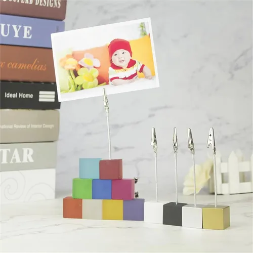 Vista 6 de Memo Clip Holders Stand with Alligator Clasp 50 PCS Cube Stand Photo Holders,Resin Base Memo Note Clips,Table Wedding Place Card Clamp(Aqua)