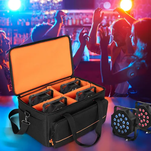 Vista 8 de LUXJA Bolsa de luz acolchada para 4 luces par, funda con divisor interior y bolsillos para accesorios, color negro