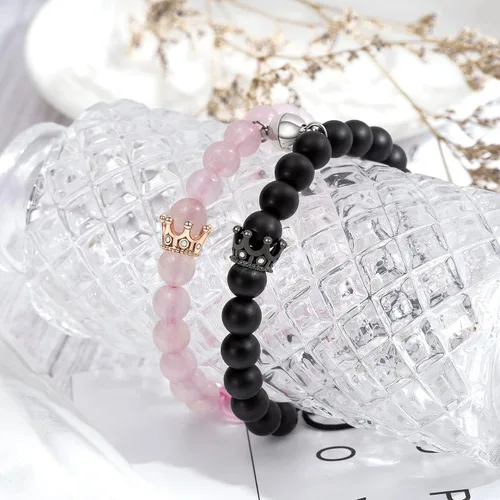 Vista 3 de Jeka Pulseras magnéticas a juego para parejas cuentas de piedra natural regalos de relaciones de larga distancia para hombres mujeres sus amigos