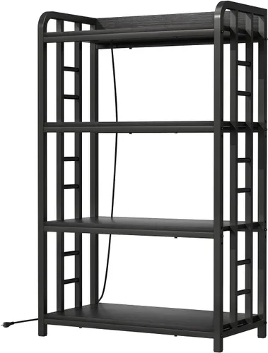Vista 8 de Estante ajustable para panaderos con toma de corriente, soporte para horno de microondas de 4 niveles, estante de almacenamiento de cocina