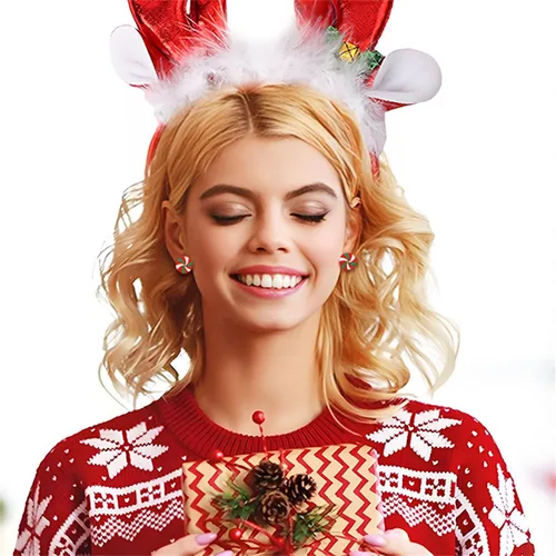 Vista 3 de Aretes de tuerca de Navidad para mujeres y niñas, hechos a mano, de madera, pan de jengibre, árbol de menta, bastón de caramelo, aretes