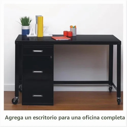 Vista 3 de Scranton & Co Archivador de metal moderno de 27.32 pulgadas de alto x 18 pulgadas de profundidad, con 3 cajones, con cajón para lápices, lados Negro