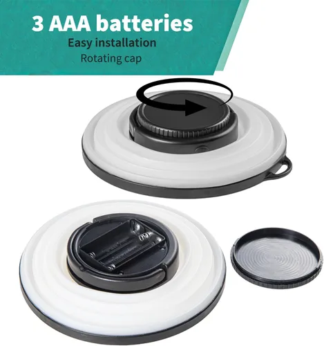 Vista 3 de Paquete de 2 luces plegables para campamento, funciona con pilas, linterna LED plegable, para campamento, luz blanca cálida, impermeable, lámpara