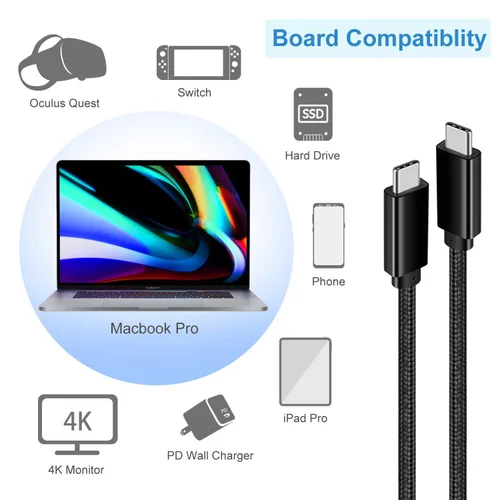 Vista 7 de Cable corto USB C a USB C de 1.5 pies, 100 W 3.1 Gen2, cable de carga rápida de 10 Gbps de transferencia de datos para disco duro SSD, MacBook