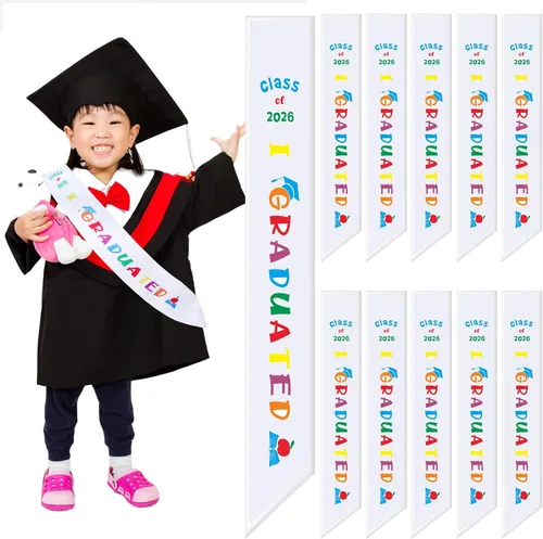 Vista 8 de Berlune 12 Pcs 50 Inch Preschool Graduation Sash Unisex Class of 2026 Kindergarten Pre K Stoles Bulk for Kids Students Negro