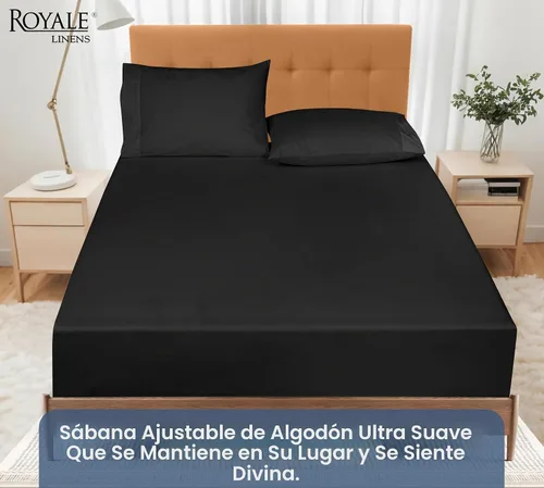 Vista 5 de Royale Linens Sábana bajera ajustable de 100% algodón orgánico - Tejido de percal - Sábanas bajeras de bolsillo profundo súper suaves - Sábana