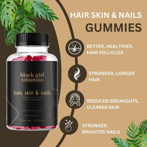 Vista 7 de Black Girl Vitamins Paquete de belleza – Péptidos de colágeno hidrolizados (16 onzas), gomitas de biotina para el cabello y la piel de las uñas